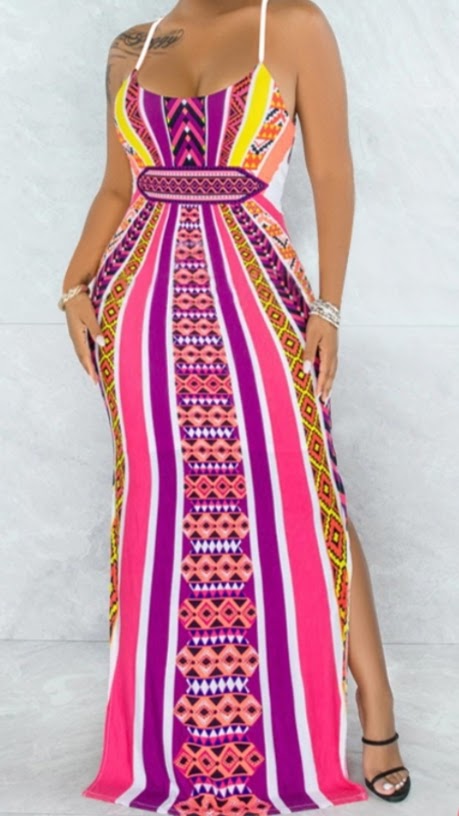 ORANGE PRINT SIDE SLIT OPEN BACK MAXI